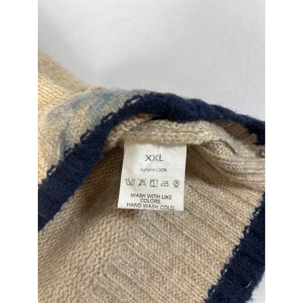 Floral Print Knit Sweater Vest Cream Blue Navy Trim XXL Cottagecore Sleeveless - Picture 4 of 4